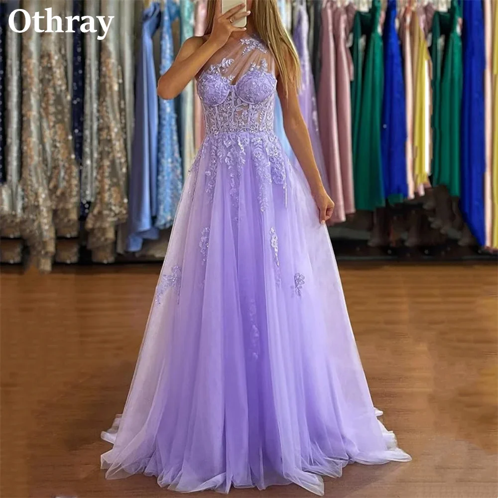 

Othray One Shoulder Prom Dresses A Line Lace Applique Exposed Boning Girl Sweet Formal Homecoming Party Gowns Vestido De Noche