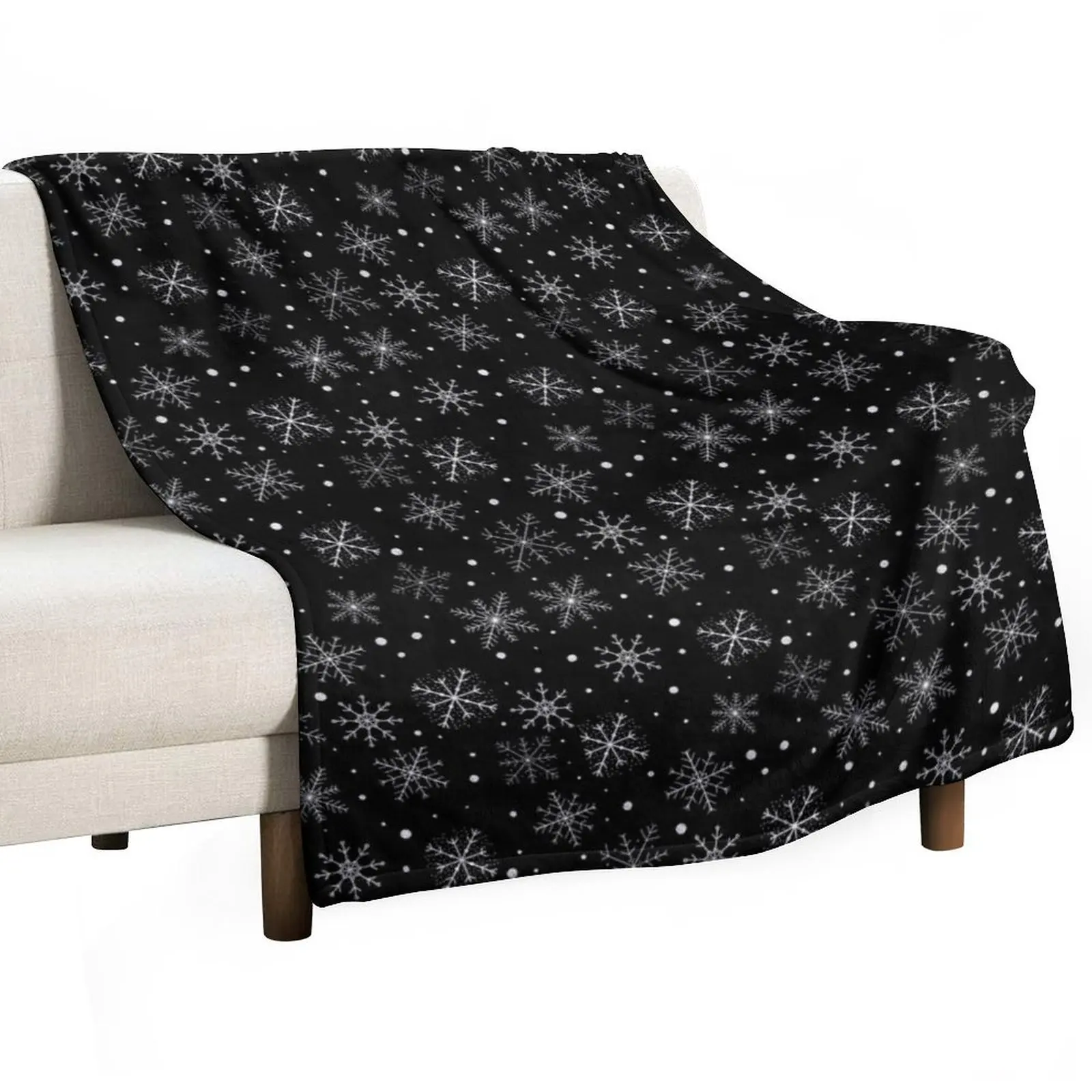 

Silver glittery snowflakes on black background Throw Blanket Baby Vintage Luxury Decorative Beds Blankets