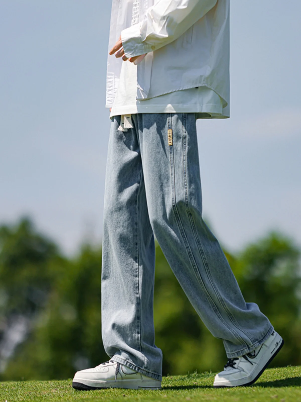 

Waable Straight Leg Rope Tie Jeans Men's Summer New Versatile Student Pants American Trendy Casual Long Trousers