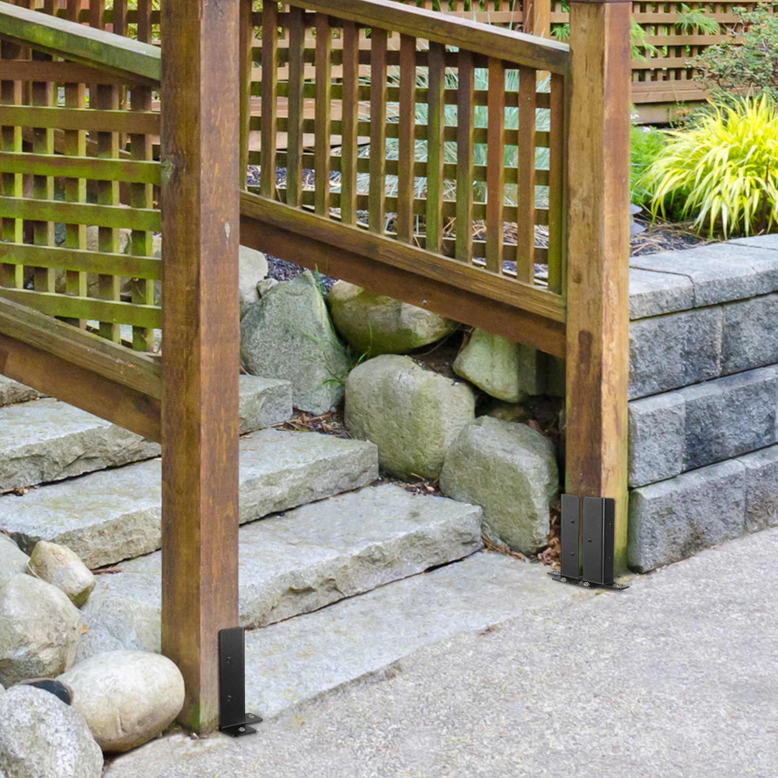 

4 set Sturdy Metal Fence Post Bracket for Deck Railing Gazebo Support Base Black Galvanized Long Term Use Easy Installation