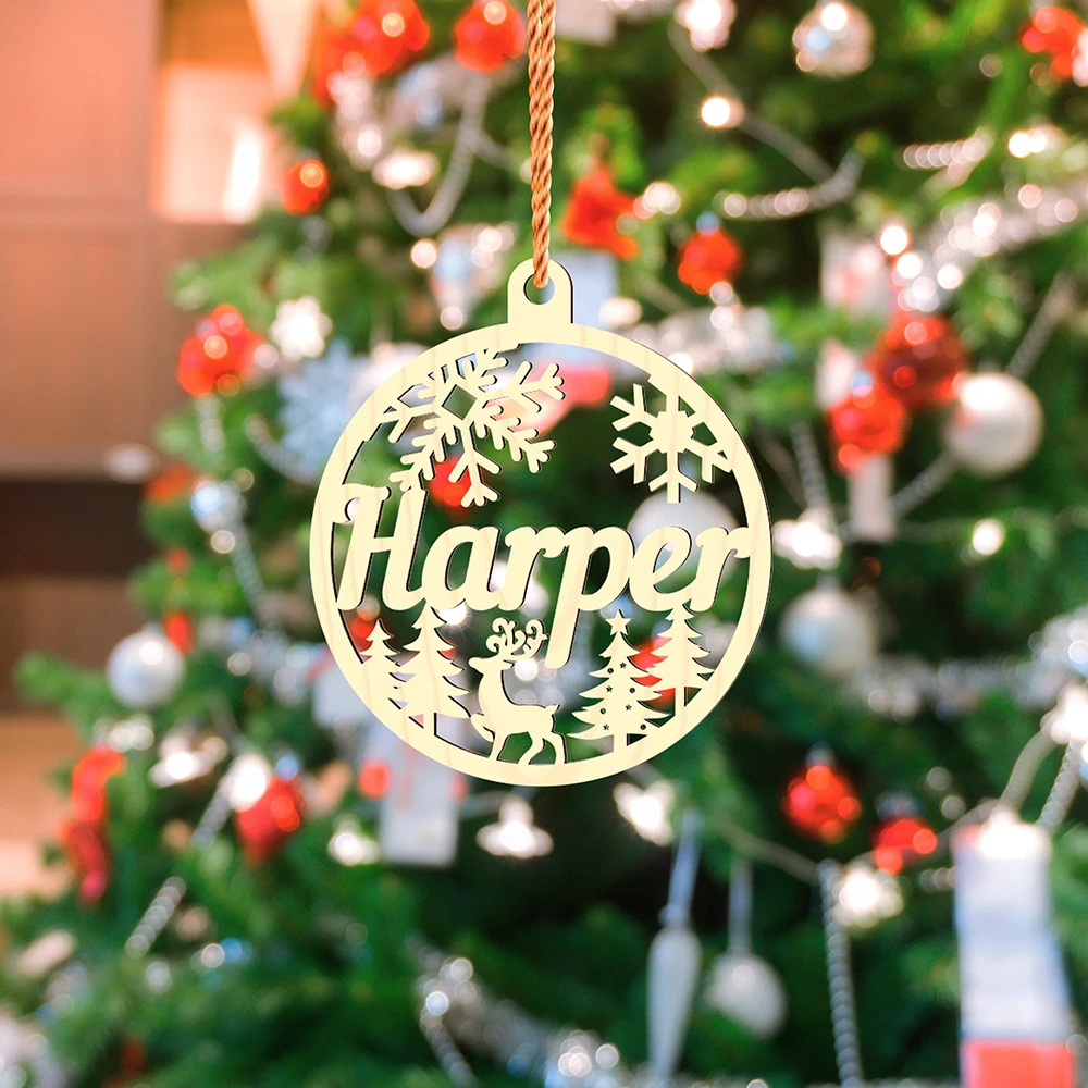 맞춤형 가족 크리스마스 장식품 레이저 각인 나무 트리 장식 개인 맞춤형 크리스마스 볼 이름... - 3