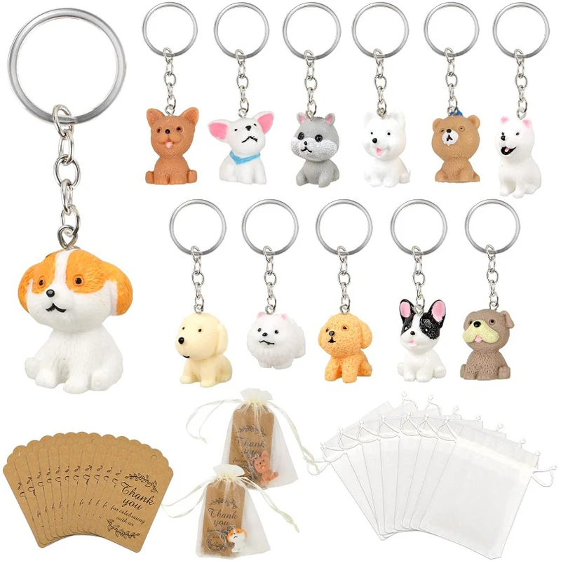 12 Sets Dog Party Favors Kids Birthday Puppy Keychain Bags Thank You Kraft Tags Back To School Gifts Wedding Favors Guests