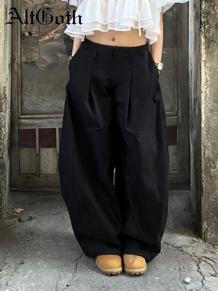 

AltGoth Harajuku High Street Pants Women Vintage Y2k E-girl Gothic Dark Cyber Punk Aesthetic Loose Low Waist Wide Leg Trousers