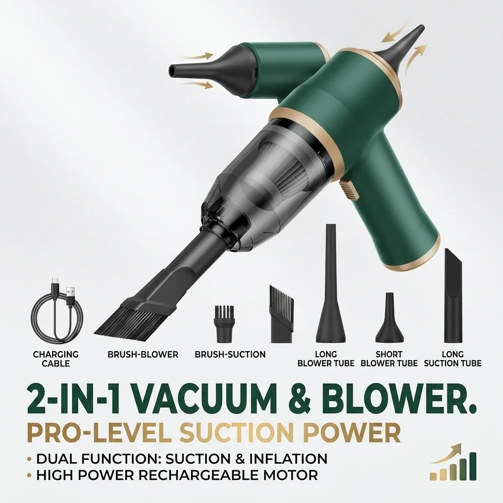 Cordless Handheld Car Vacuum Cleaner Rechargeable Portable Mini Auto Vacuum Cleaner Suction Blow Dual Function with Multiple Nozzles for Vehicle Home Office