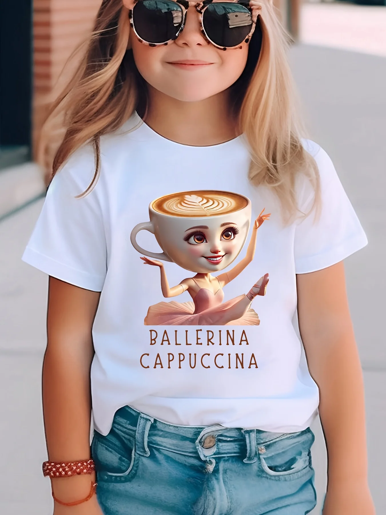 Camiseta de manga corta para niños, moda de verano, "BALLERINA CAPPUCCINA", capuchino, estampado de bailarina, tops informales, camiseta para niños y niñas
