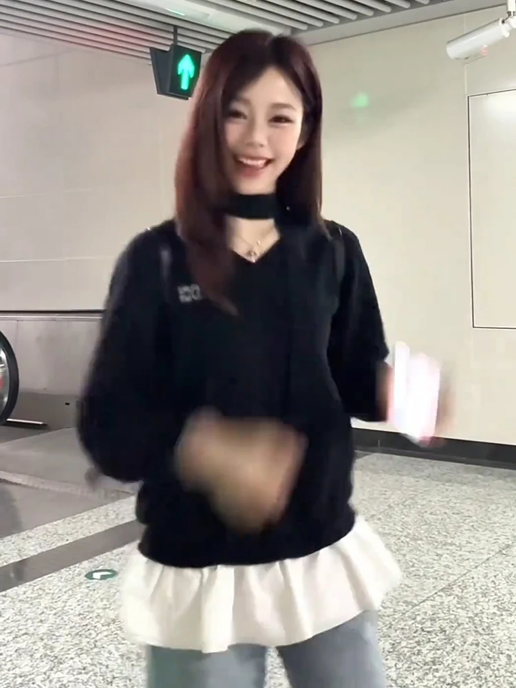 Losse dames Bla V-hals gebreide trui Casual geborduurd Street Sle Long Sve Top Comfortabel Zacht Herfst Faion