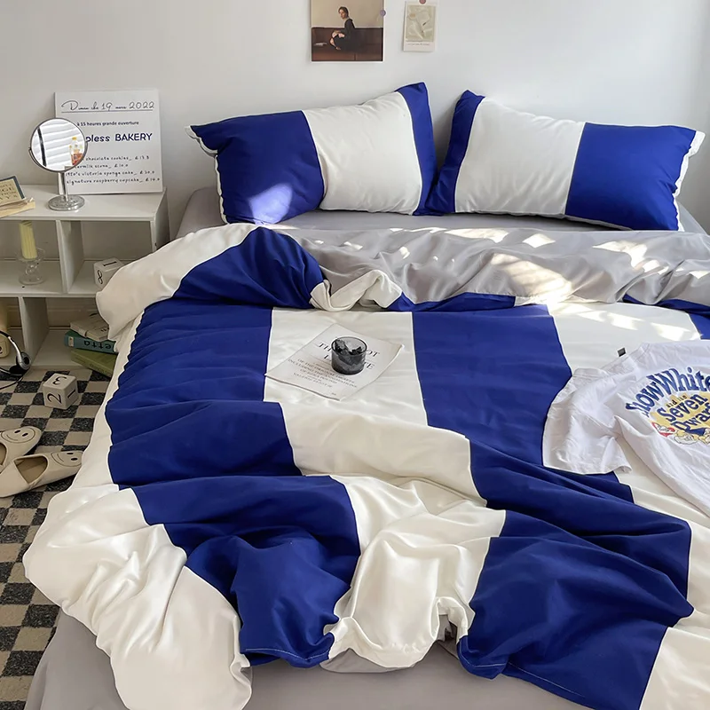 Lençóis de cama Set com listras e pontos, Duvet Cover, Quilt Cover, Lençol, Conjuntos de colcha, Queen Size, INS Blogger Consolador