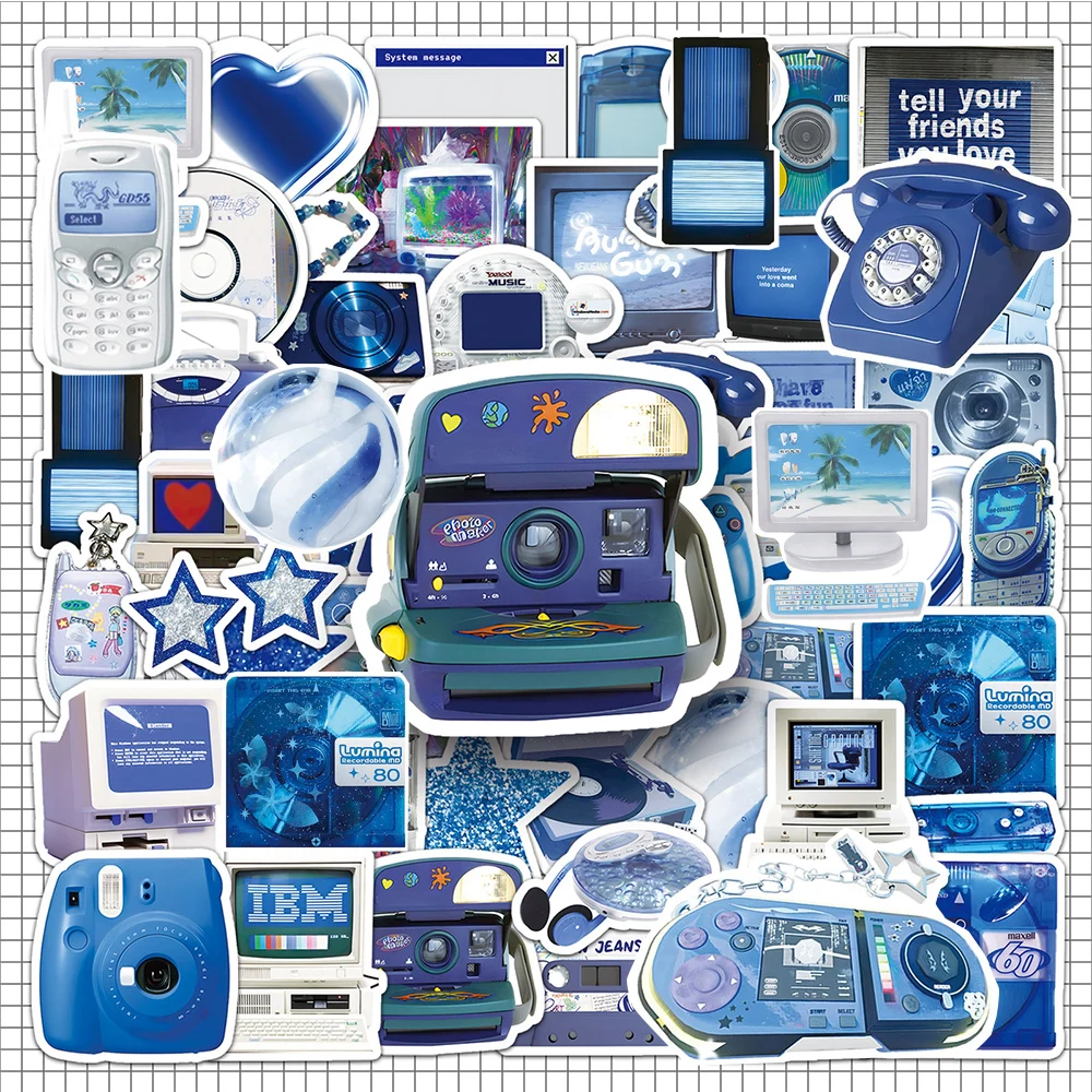 10/30/50 Stück INS-Style Blaue Cartoon-Graffiti-Aufkleber Ästhetische Y2K Digitale Produkt-Sticker Wasserfeste Graffiti-Aufkleber für Laptop und Handyhülle