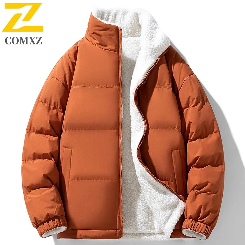 COMXZ Men Winter Jacket Thick Fleece Warm Hiking Daily Commute Windproof Comfortable Padding Coat Stand Collar Bread Jackets