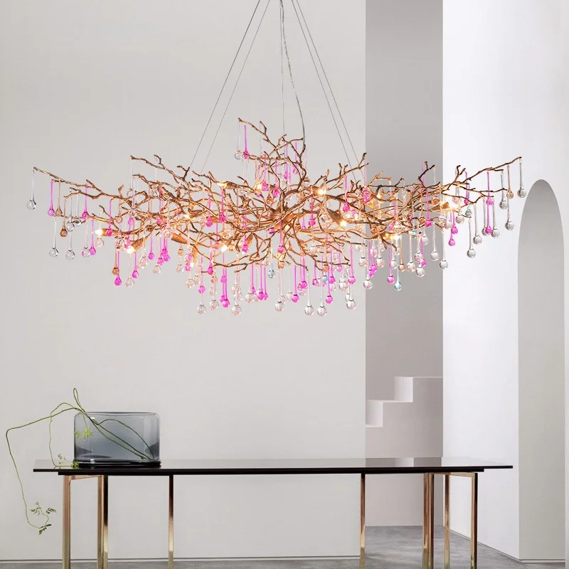 American Restaurant Chandelier French Colored Water Droplet Lamp Minimalist Villa Design Branch Living Room Lighting Fixtures