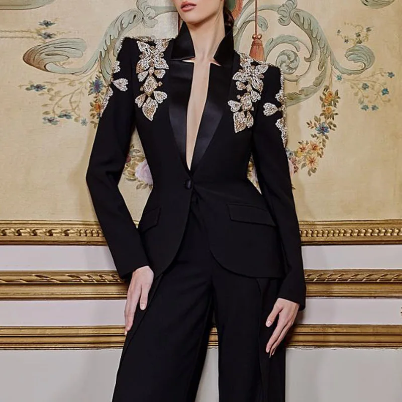 HKSH 가을 새로운 여성 블레이저 v 넥 포켓 헤비 크래프트 스터드 다채로운 다이아몬드 슬림 맞는 럭셔리 우아한 조수 세련된 코트 HK11094