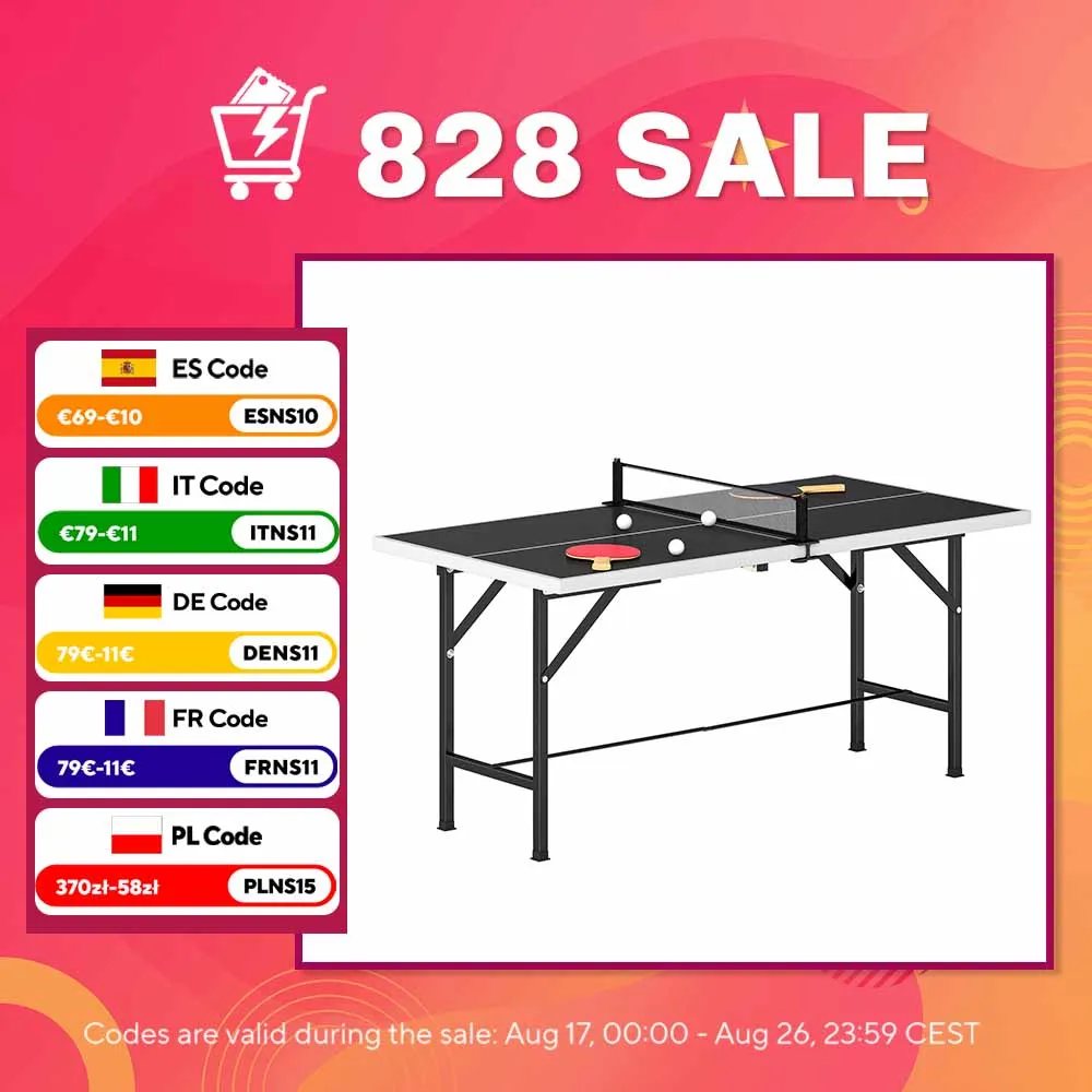 SPORTNOW Mini Mesa de Ping-Pong Plegable con Red 2 Raquetas y 3 Pelotas para Interior y Exterior 152x76x70 cm Negro
