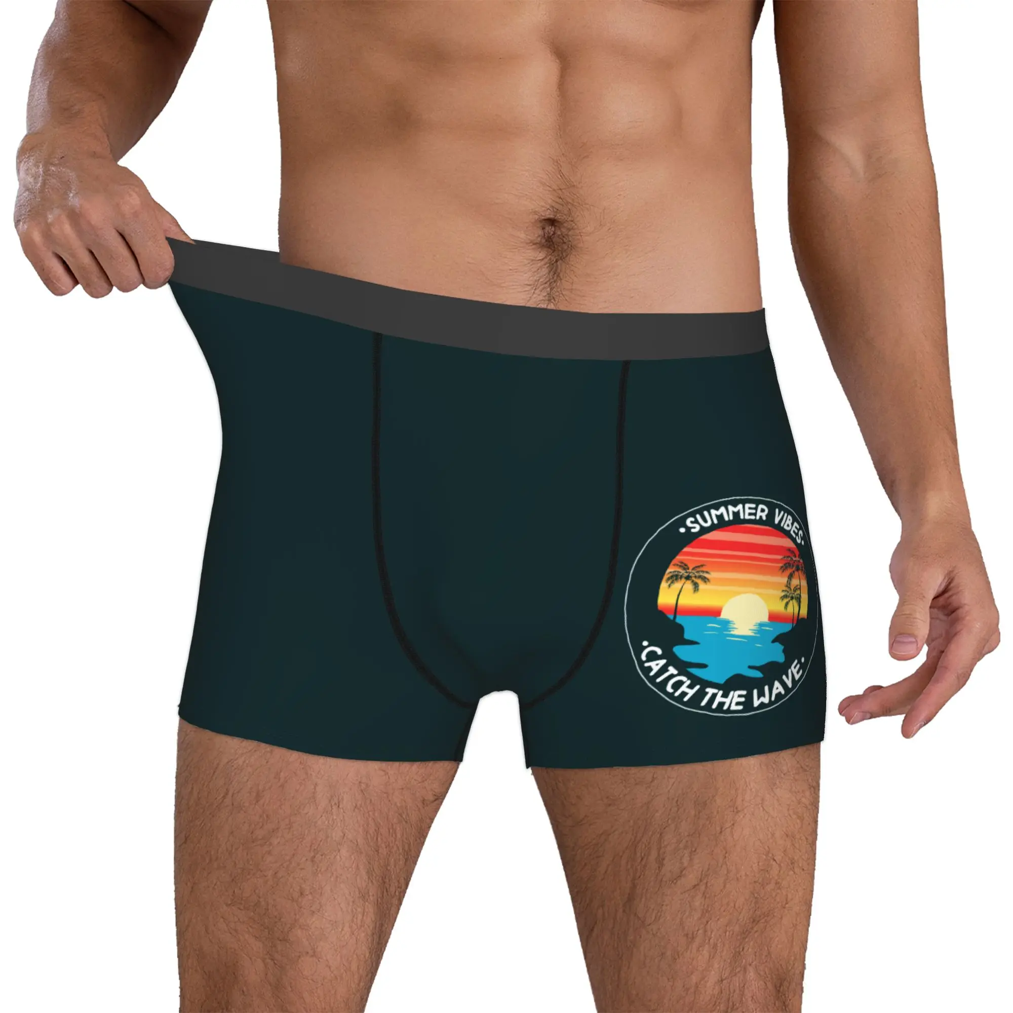 Custom Summer Vibes Catch The Wave Underwear Men Stretch Surfing Surfer Boxer Briefs Shorts Panties Soft Underpants For Male