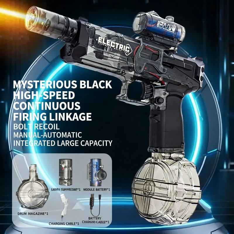 

Electric Water Gun High-Speed Rapid Fire Flashing Flame Effect Rechargeable Large Capacity Water Battle Toy Summer Gift for Boys