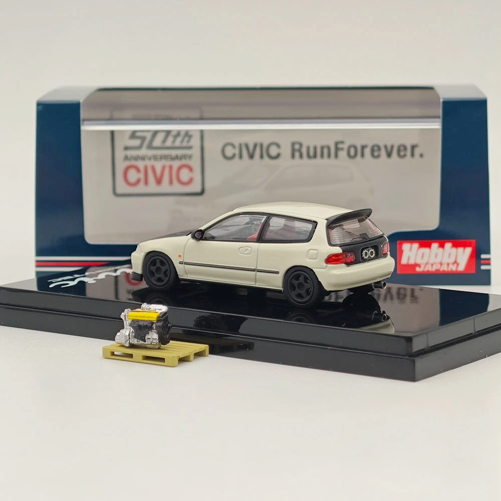 Hobby Japón 1/64 CIVIC (EG6) estilo JDM versión personalizada con modelo de pantalla de motor blanco HJ 642017 Colección de coches de juguete fundido a presión AW