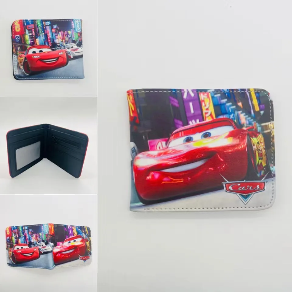 Cute Cartoon Anime Peripheral Wallet para homens e mulheres, titular do cartão, porta-moedas, carros, relâmpagos, McQueen, presente de aniversário