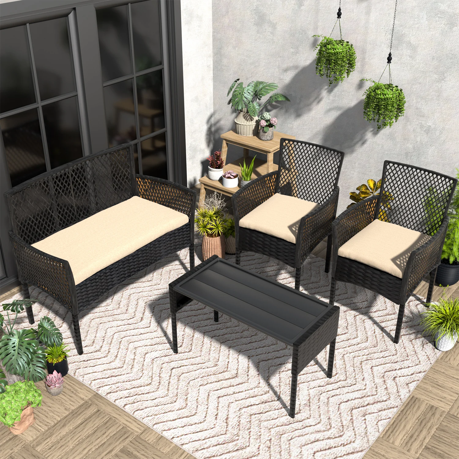 Outdoor Furniture Without Cushions - Outdoor Patio Furniture Set 4-Piece, Wicker