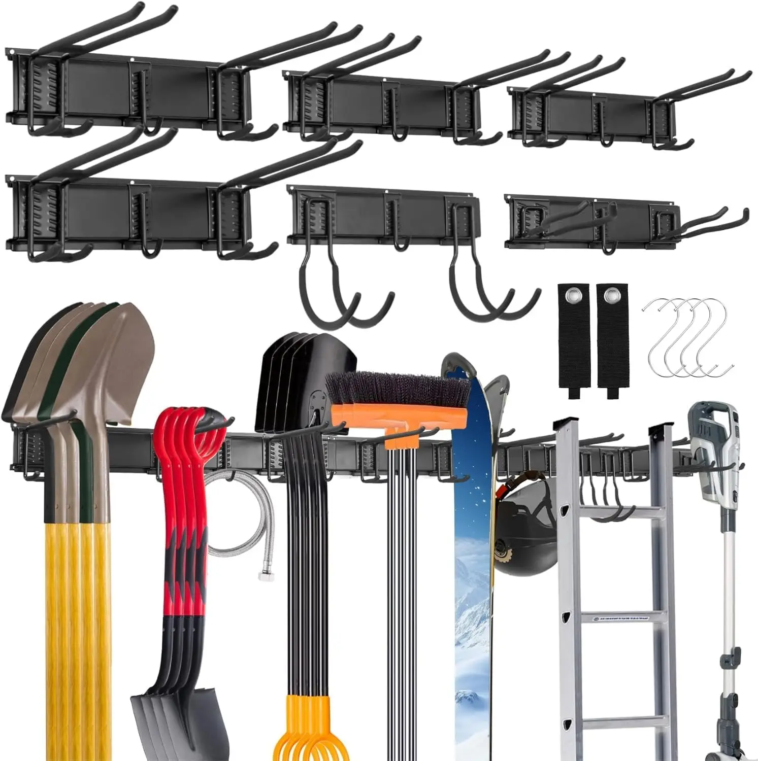 

96-Inch Garage Storage Wall Organizer with 18 Hooks, 4 S-Hooks & 2 Straps for Tool and Equipment