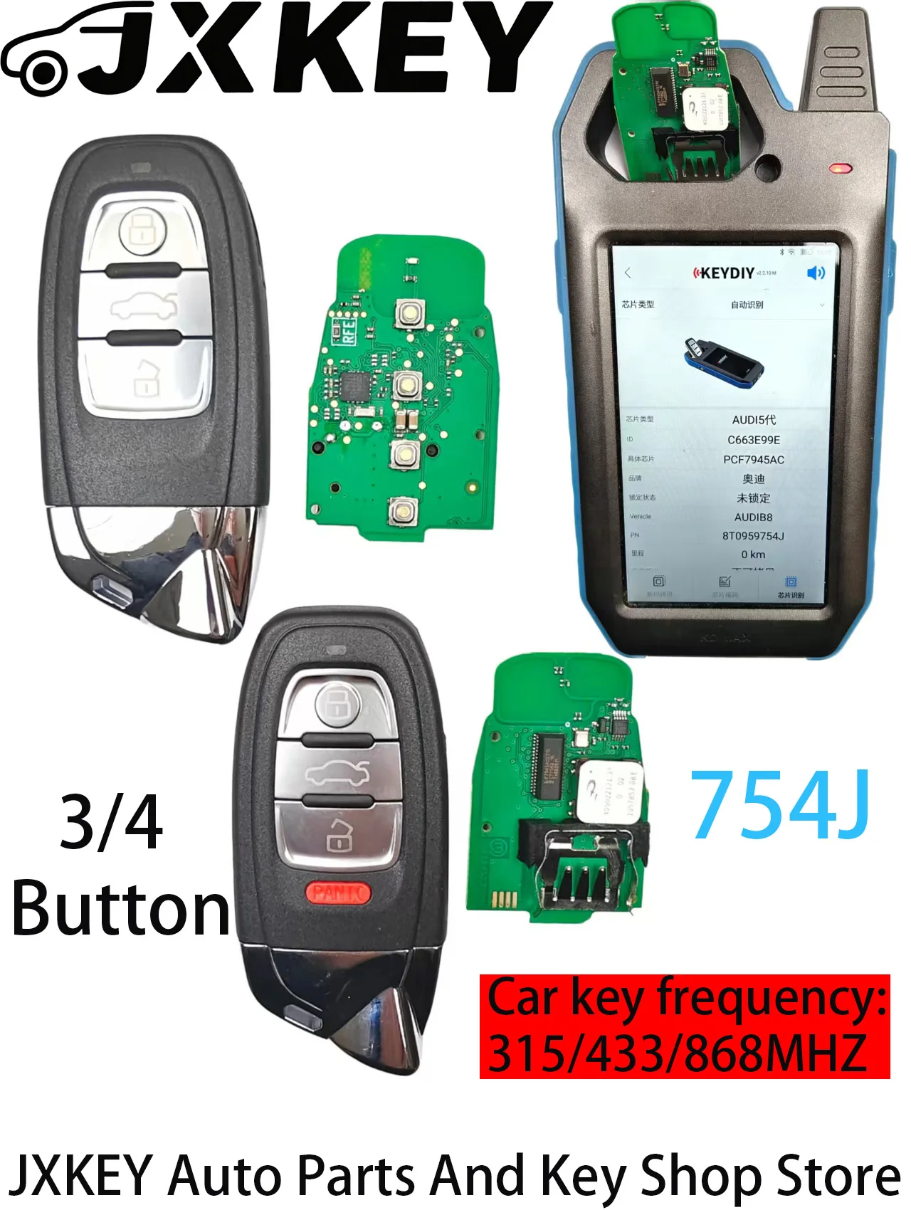 

8T0959754J 3/4BT 315/433/868MHZ Smart Remote Key For Lamborghini 8T0 959 754J For Audi Q5 A4L A5 A6 A7 A8 key/PCB board/Shell