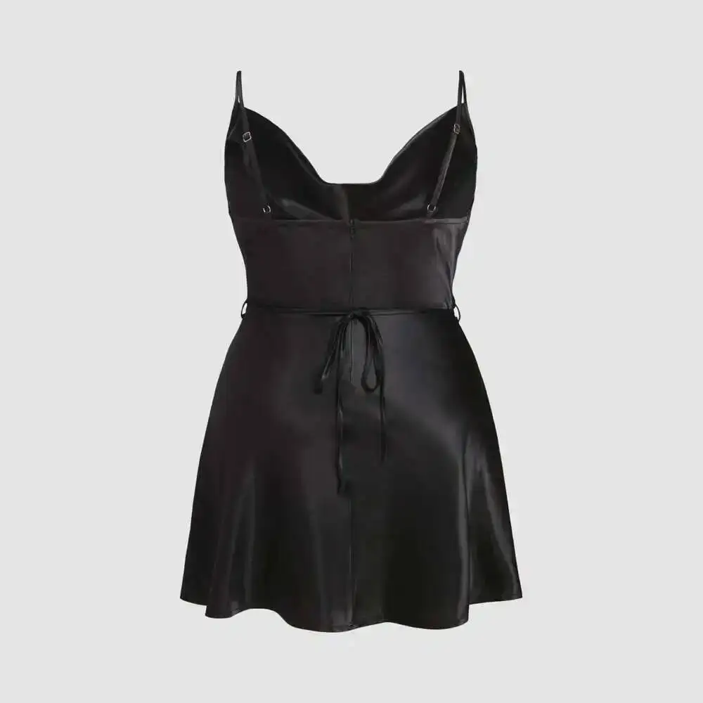 

and 2025 Winter Autumn New Plus Size Women's Clothing Temperament Satin Complexion Ding A-line Skirt Swing Collar Suspender Y2k