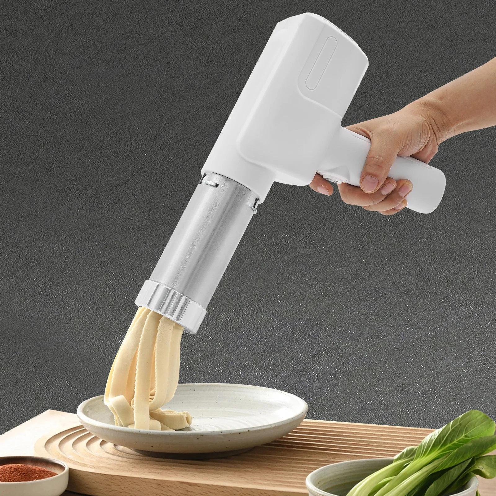 ハンドヘルド電気パスタメーカー、40W自動ステンレス鋼コードレスポータブル家庭用製麺機キッチンレストラン用