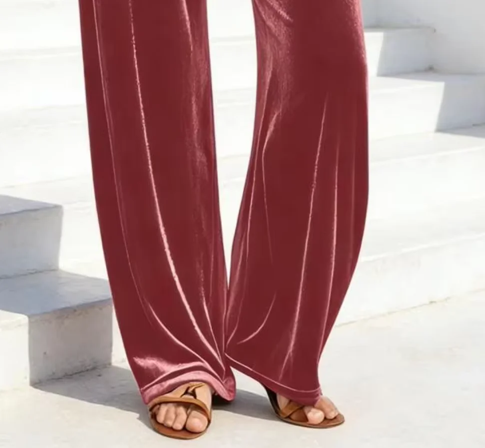 Loose Casual Velvet Texture Women's Pants Summer Comfortable Straight Leg Trousers l Waist Spring Fashion Casual Wear