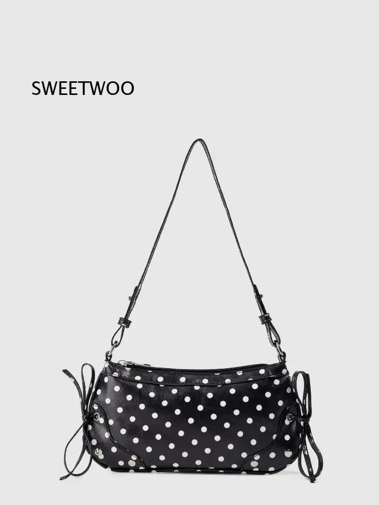 Y2K Style Printed Shoulder Bag Multiple Patterns Available with Bow Detail and Adjustable Strap for Retro Streetwear Look 2026