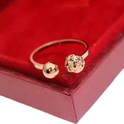 585 Purple Gold Glossy Shiny Round Bead rings for women Opening Plated 14K Rose Gold Simple Jewelry Gifts to Girlfriend