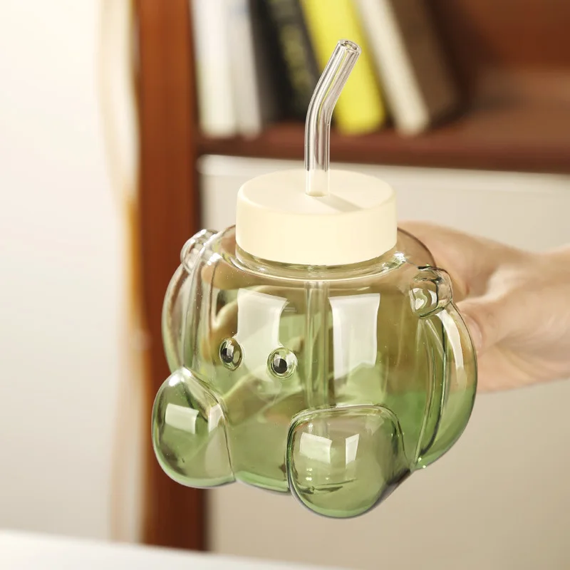 Creative Straw Glass Cups, Cute and Attractive with Lid Glass Straw Gift, Office Water Cup, Portable Water Bottle, Holiday Gift