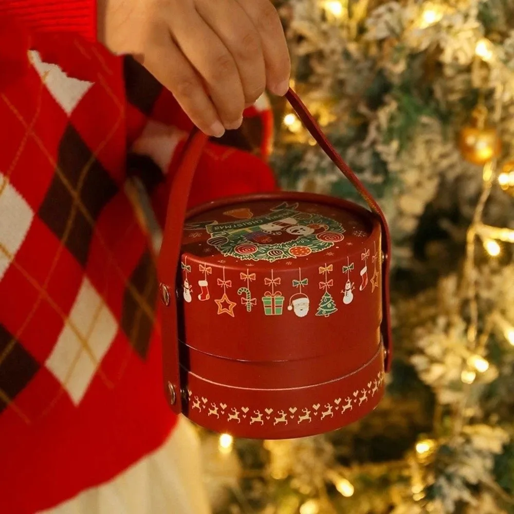 Large Capacity Christmas Eve Packaging Box Portable With Handle Christmas Gift Storage Box Funny Round Xmas Candy Box Christmas