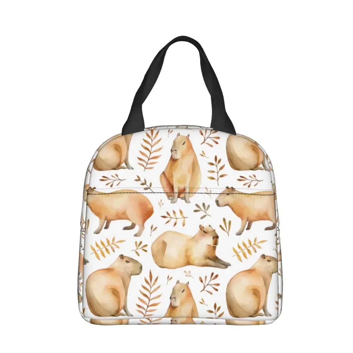 Seamless Pattern With Capybaras And Leafs Insulated Lunch Bags Meal Container Cooler Bag Tote Lunch Box Work Food Storage Bags