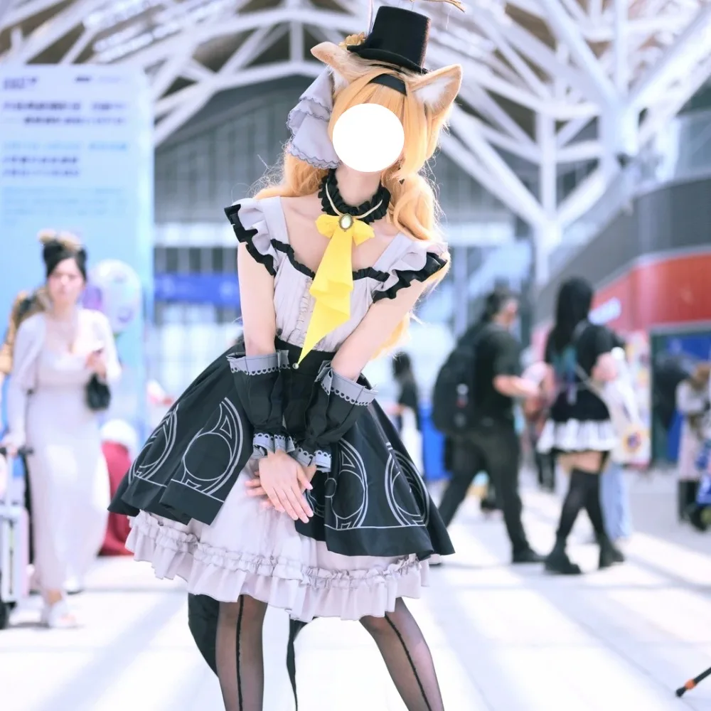Blue Archive Iochi Mari Cosplay Costume Gray Lolita Dress Fake Ear Accessories Full Set Adult Women Halloween Comic Con Outfit