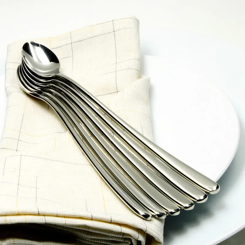 COZY ZONE 6PCS Silver Stainless Steel Spoon Set Long Handle Spoon Nordic Stirring Cocktail Coffee Dessert European Tableware