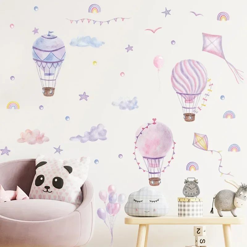 Painted Purple romantic hot air balloon kite cloud balloon star rainbow children's room PVC wall decoration stickers waterproof