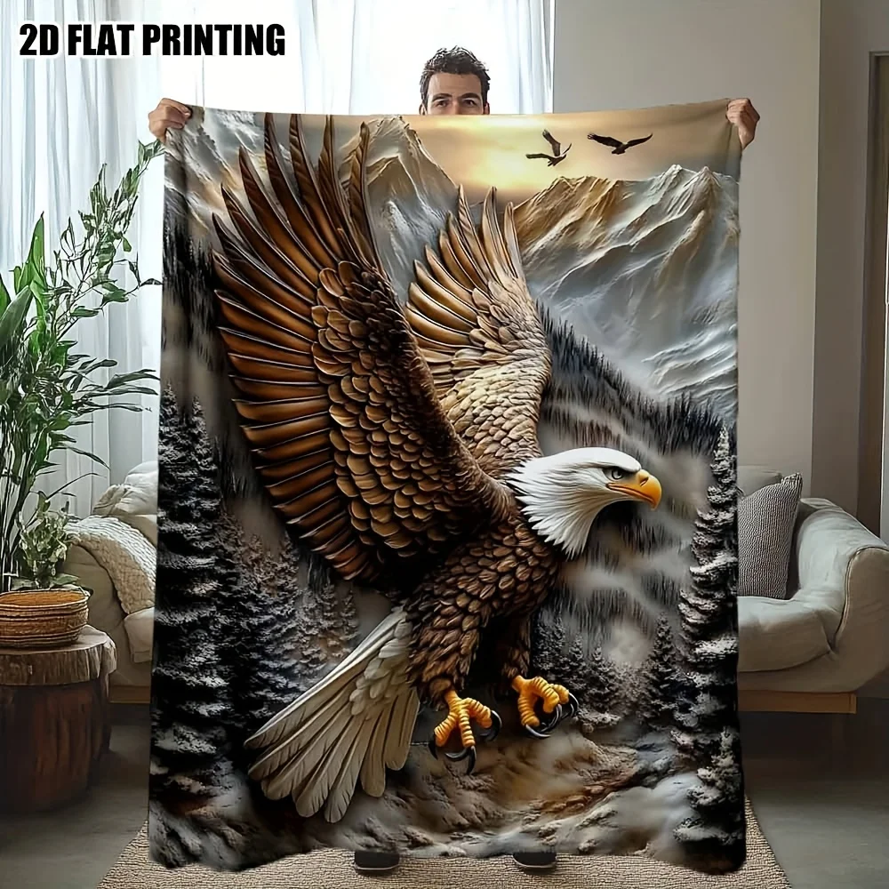 

Majestic Eagle and Mountain Print Throw Blanket for Sofa, Bed, Office Nap, Travel, and All-Season Gift