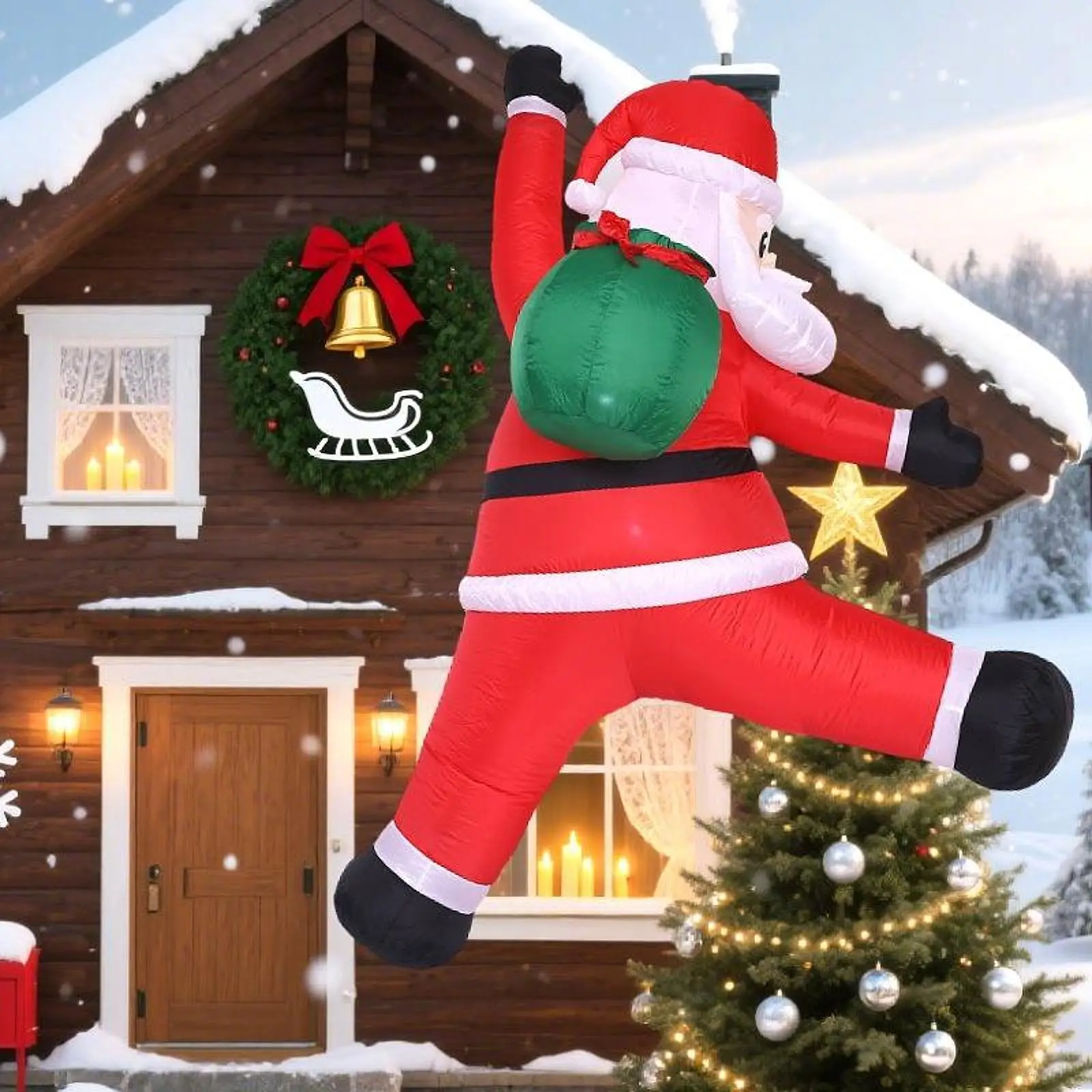 Giant Inflatable Santa Decoration Polyester LED Outdoor Christmas Ornament for Home and Garden Festivities