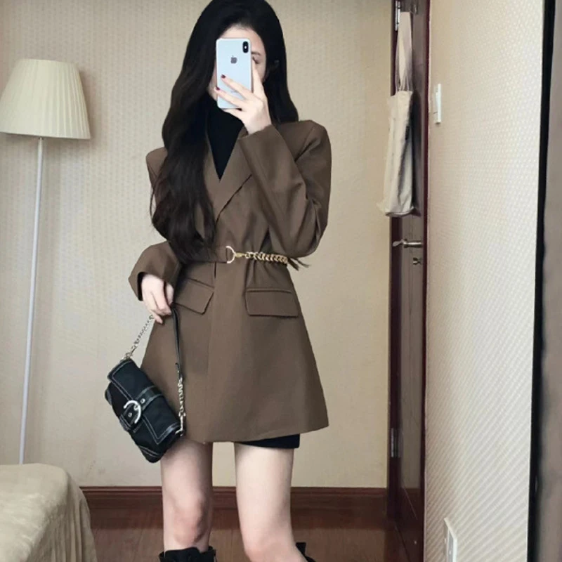 Brown Blazer Jacket 24 New Outerwear Fashion Loose Lacing Shoulder Padded Blazer Woman's Jackets Brand MAJ* Y2k Women's Clothing