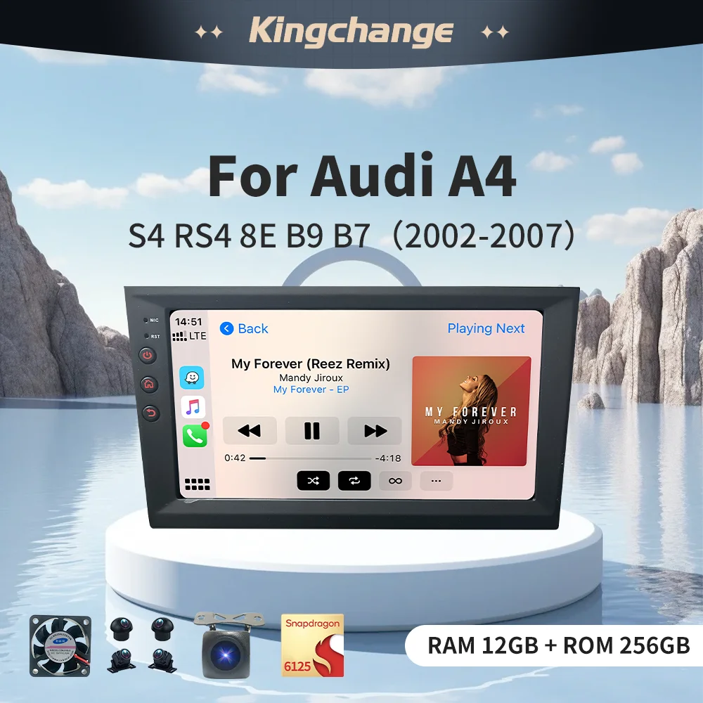 Автомобильный радиоприемник Kingchange 8,9 дюйма для Audi A4 B6 B7 S4 B7 B6 RS4 B7 Android 14 Мультимедиа CarPlay Auto 360 GPS WIFI BT Navi SWC DSP