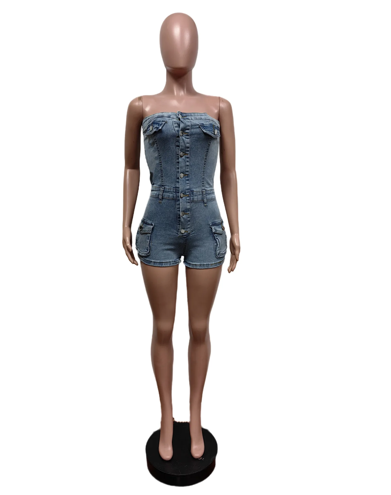 2024 S-2XL spring boutique fashion denim jeans strapless one piece playsuit jumpsuit shorts