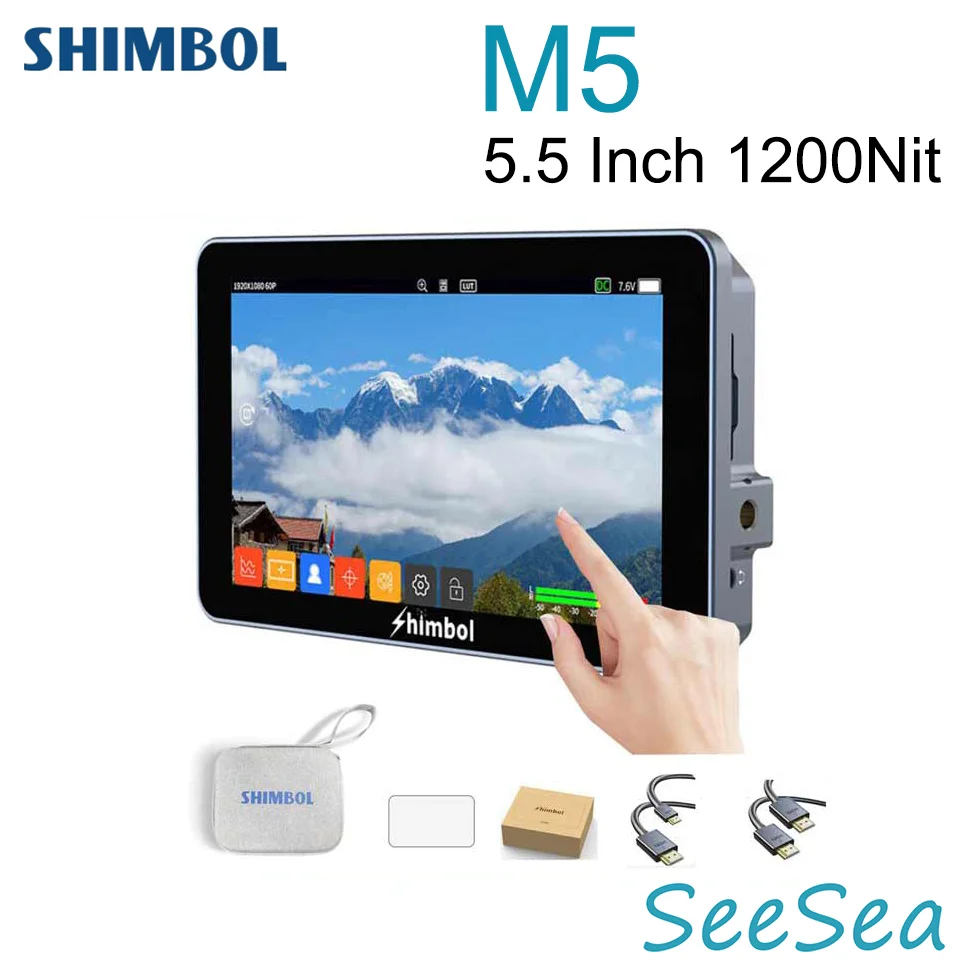 Monitor SHIMBOL M5 de 5,5 pulgadas, 1200nit, pantalla táctil 3D de alto brillo, 4K, compatible con HDMI en cámara DSLR, Monitor de campo