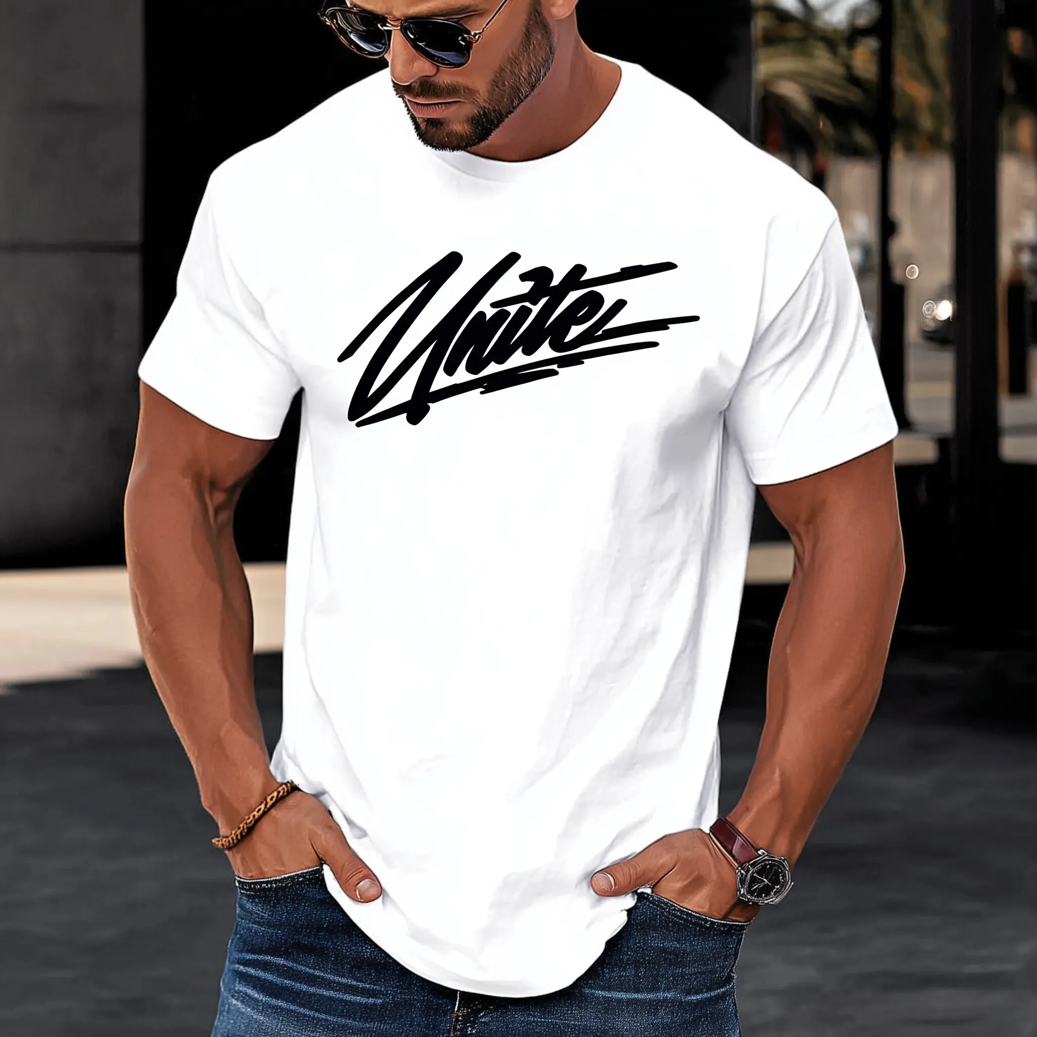 

Teevo Men's Casual T-Shirt with Unite Script Print for Everyday Wear