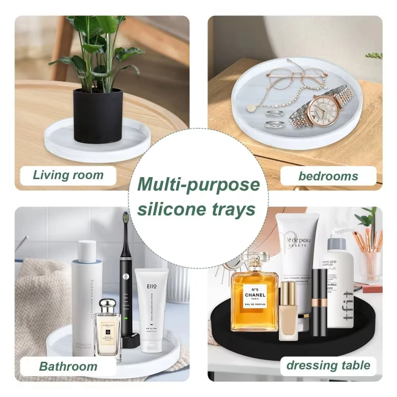 Round Silicone Bathroom Tray, Kitchen Countertop Organizer, Coffee Table Decoration, Decorative Tray for Candles Perfumes Plants