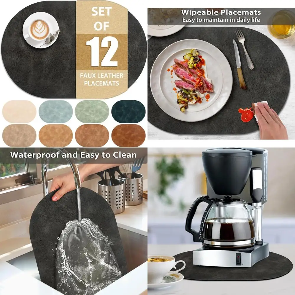 

Набор из 12 термостойких овальных салфеток, моющиеся водонепроницаемые настольные коврики, 12 x 17 дюймов, протираемые салфетки из полиуретана для ежедневного использования