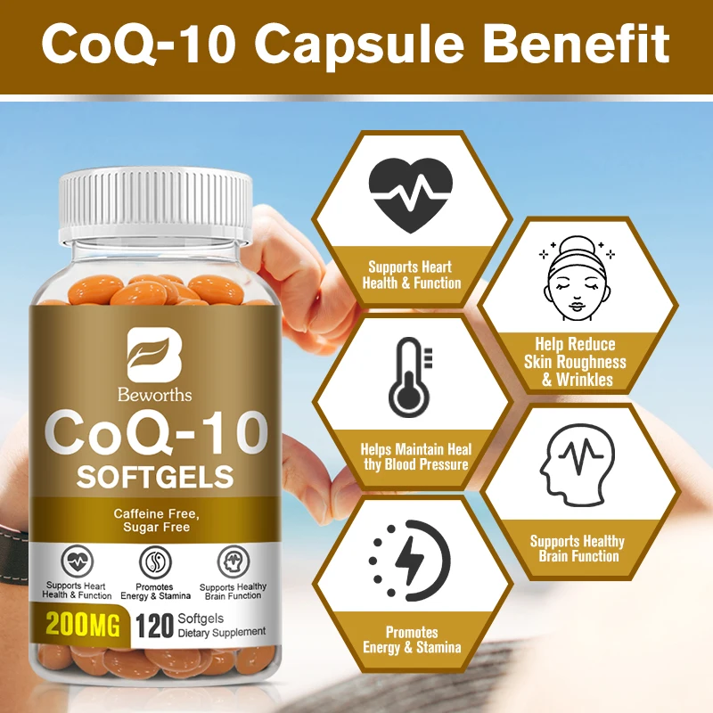 BEWORTHS Coenzyme Q10 Capsules CoQ10 Support Brain Health Relieve Cardiovascular Disease Improve Myocardial Function