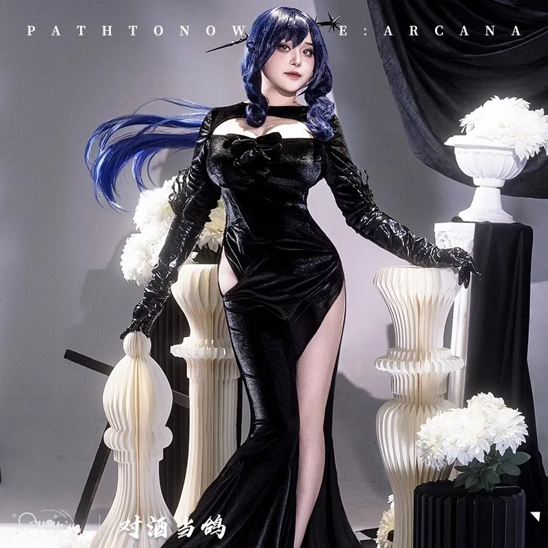 لعبة عكس: أزياء أركانا التأثيرية لعام 1999 فستان أسود مثير زي حفلات الرسوم المتحركة للنساء ملابس لعب الأدوار في الهالوين
