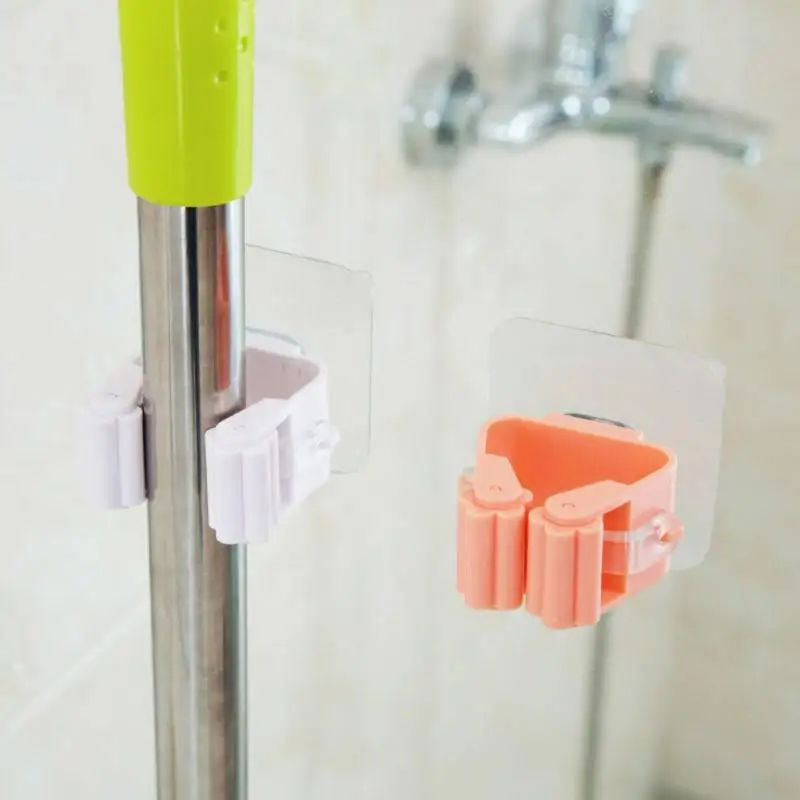 

Kitchen Bathroom Adhesive Multi-Purpose Hooks Wall Mounted Mop Organizer Holder Rack Brush Broom Hanger Strong Hooks