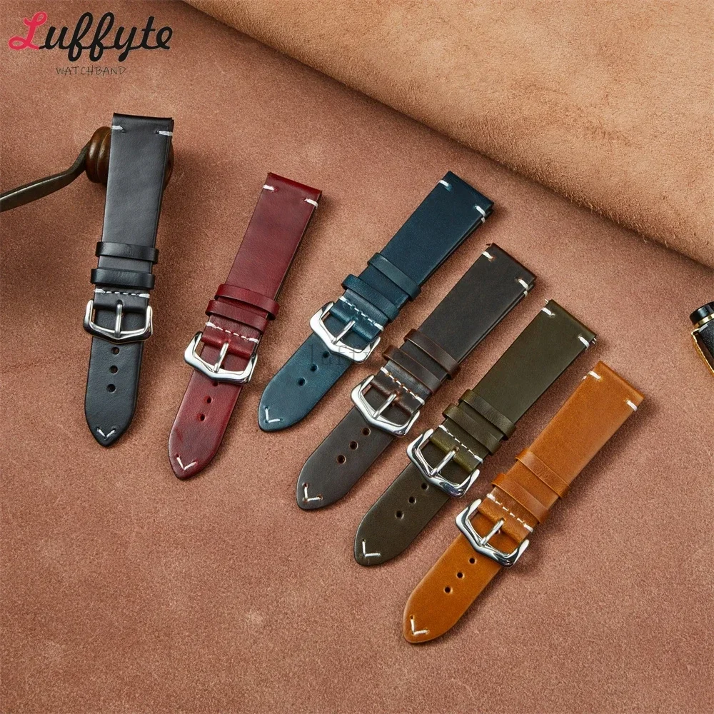 New Oil Wax Leather Cowhide Watch Strap 18mm 20mm 22mm Gradient Color Leisure Watchbands Watch Accessories Wrist Band