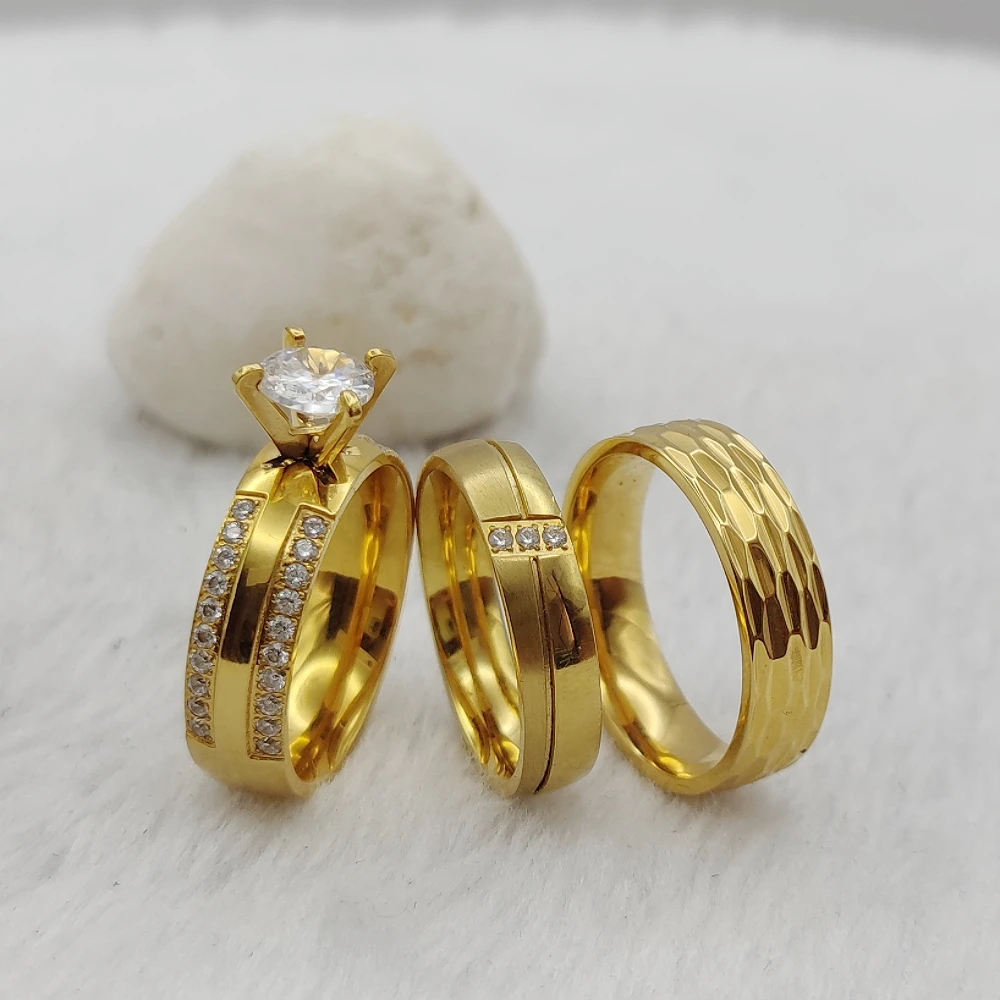 Elegant Woman Jewelry Online Shop Wedding Lovers Ring Promise 24K Gold Plated Wedding Engagement Rings Sets For Couples