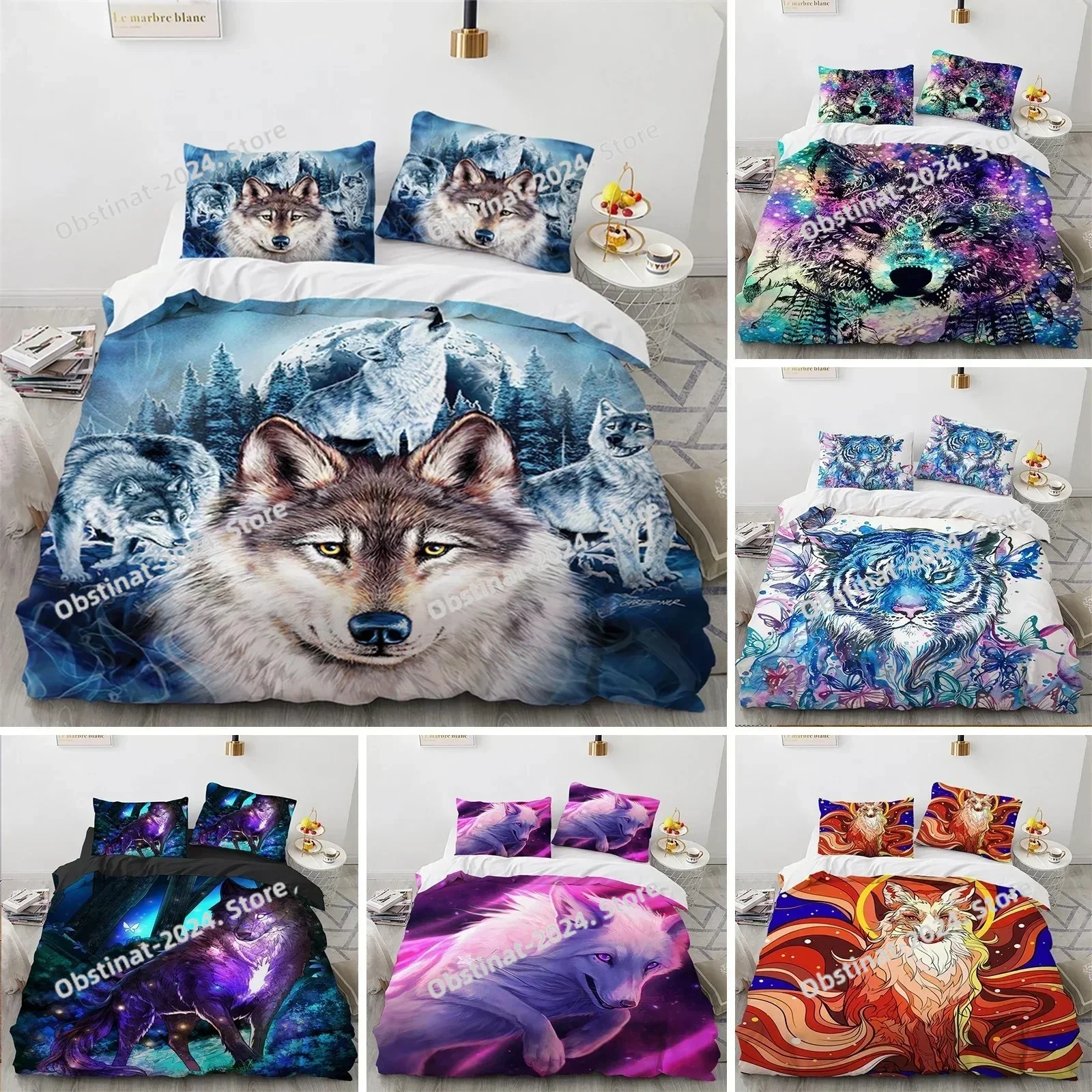 

3D Animal Duvet Cover Microfiber Wolf Fox Elk Bedding Set Wild Animals Comforter Cover King Queen For Teen Adults Bedroom Decor