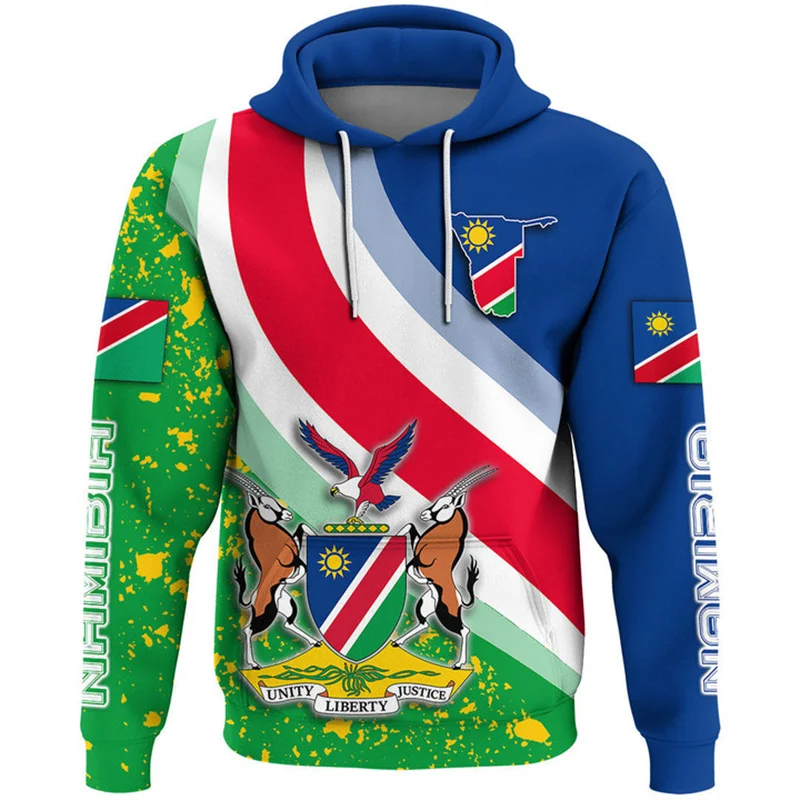 African Namibia Map Flag 3D Printing Hoodies The Republic-of Namibia Coat Of Arms Graphic Hooded Sweatshirts Vintage Pullovers